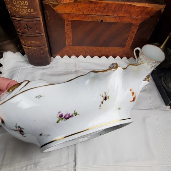 DRESDEN SCALLOP SERVING Dish BOWL Floral RICHARD KLEMM HP  Clam Oyster SHELL - Picture 7 of 16